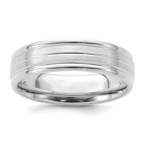 Rhodium-Plated 14K White Gold 6 mm Heavyweight Comfort Fit Brushed Satin with Center Line Fancy Wedding Band