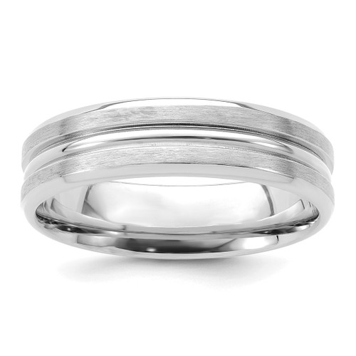 Rhodium-Plated 14K White Gold 6 mm Lightweight Comfort Fit Brushed Satin with Center Groove Wedding Band