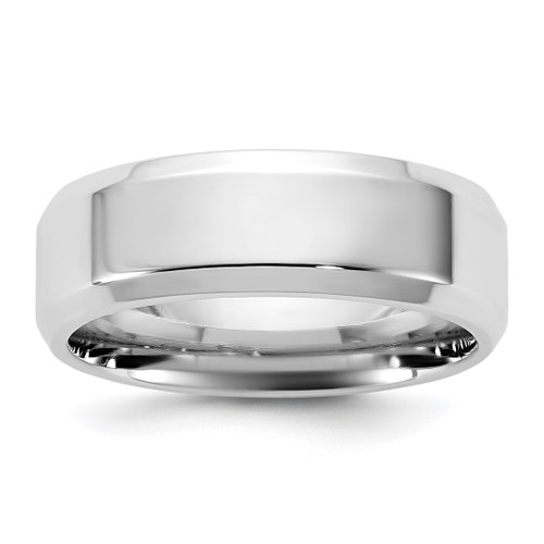 Rhodium-Plated 14K White Gold 6.5 mm Bevel Edge Comfort Fit Wedding Band
