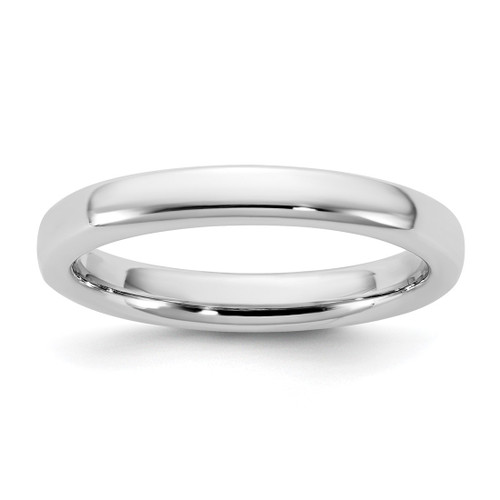 Rhodium-Plated 14K White Gold 3 mm European Comfort Fit Wedding Band, Domed