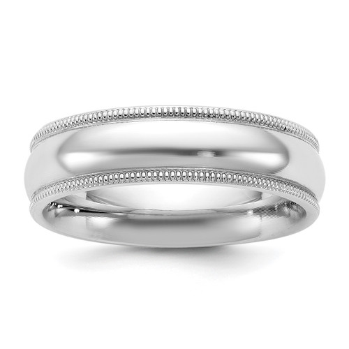 Rhodium-Plated 14K White Gold 5.5 mm Milgrain Comfort Fit Wedding Band, Half Round