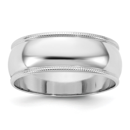 Rhodium-Plated 14K White Gold 7 mm Lightweight Milgrain Half Round Wedding Band