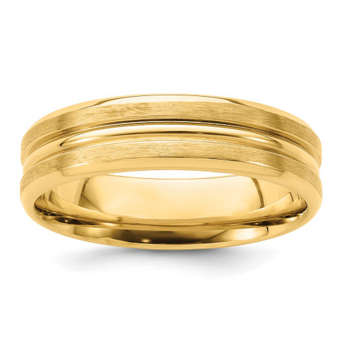 14K Yellow Gold 6 mm Lightweight Comfort Fit Brushed Satin with Center Groove Wedding Band