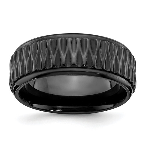 Chisel Black Zirconium Polished 8 mm Grooved Wedding Band, Flat