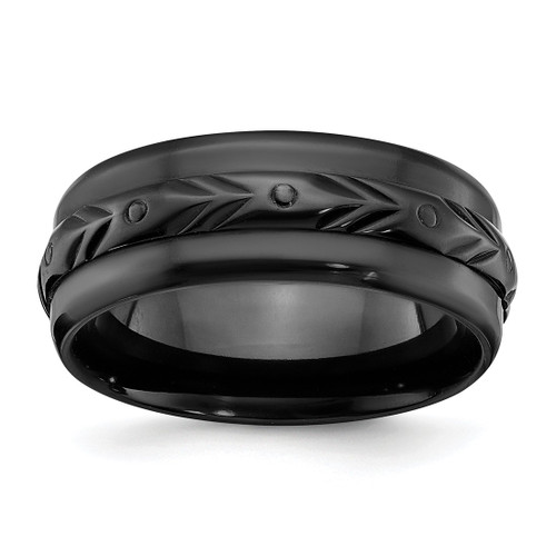 Chisel Black Zirconium Polished 8 mm Wedding Band, Half Round