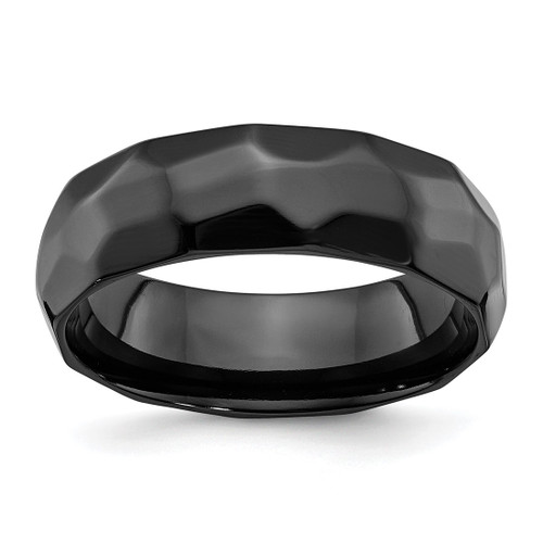 Chisel Black Zirconium Polished and Hammered 7 mm Wedding Band
