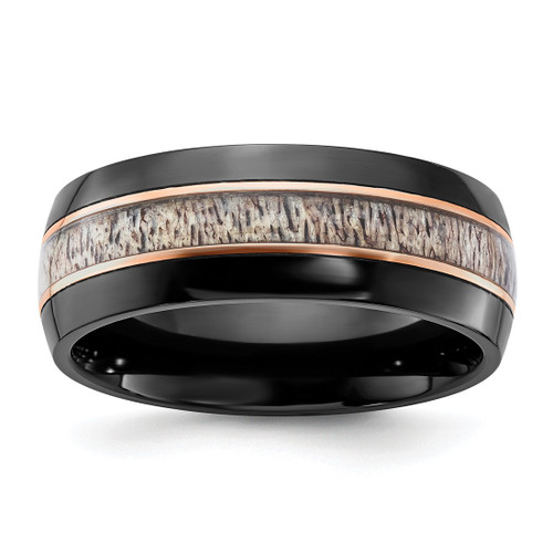 Chisel Black Zirconium Polished Rose Ion-Plated with Antler Inlay 8 mm Wedding Band