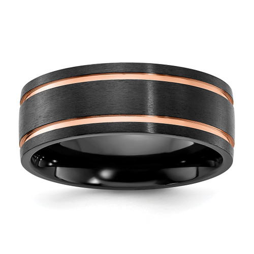 Chisel Black Zirconium Brushed and Polished Rose Ion-Plated 8 mm Wedding Band, Flat - ZCR116