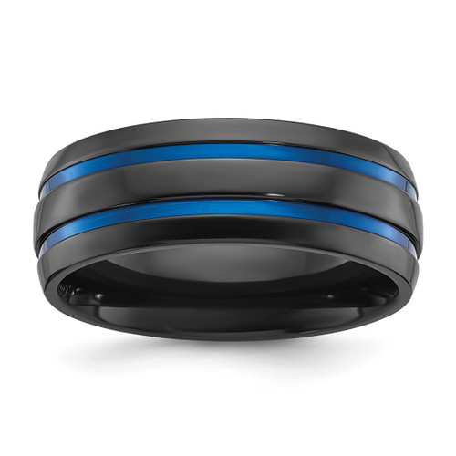 Chisel Black Zirconium Polished with Blue Ion-Plated Stripes 8 mm Wedding Band