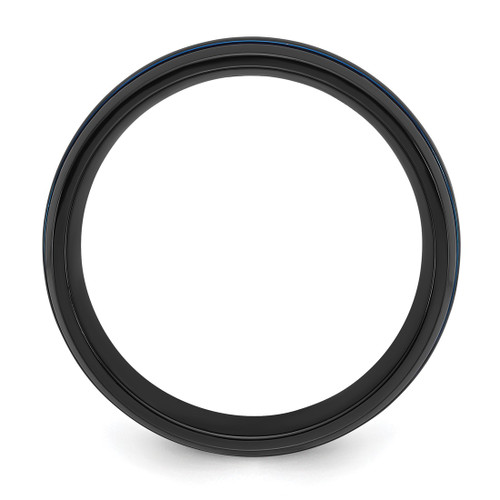 Chisel Black Zirconium Polished with Blue Ion-Plated Stripes 8 mm Wedding Band - View 2