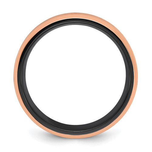 Chisel Black Zirconium Polished Rose Ion-Plated Edges with Black Carbon Fiber Inlay 8 mm Wedding Band - View 2
