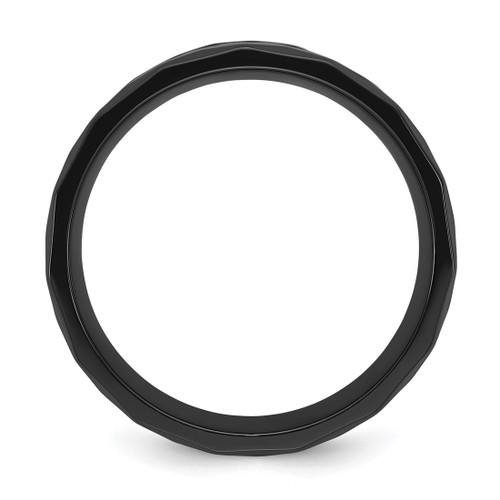 Chisel Black Zirconium Polished Faceted with Wood and Deer Antler Inlay 8 mm Wedding Band - View 2
