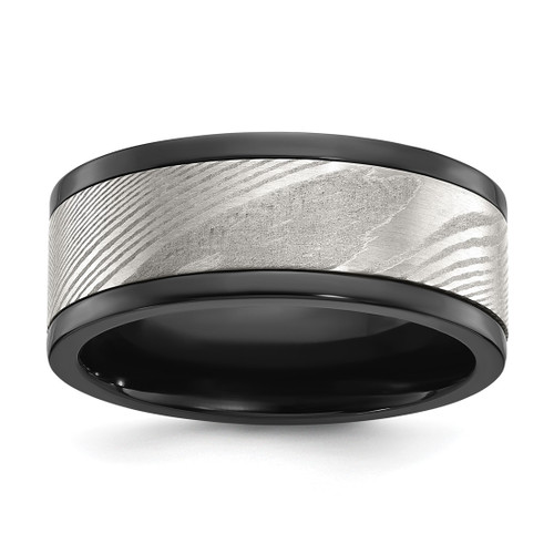 Chisel Black Zirconium Polished with Damascus Inlay 9 mm Wedding Band