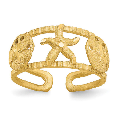 14K Yellow Gold Starfish and Shells Toe Ring