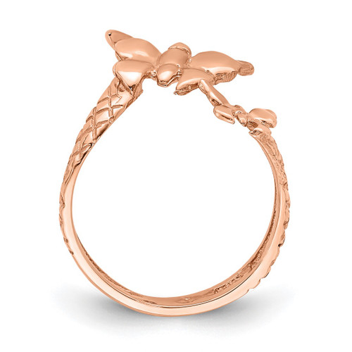 14K Rose Gold Polished and Textured 2 Butterflies Toe Ring, 2.4 mm - View 2