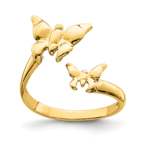 14K Yellow Gold Polished 2 Butterflies Toe Ring, 2.4 mm