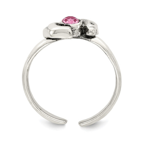 Sterling Silver Antiqued Pink Cubic Zirconia Dolphin Toe Ring, 2 mm - View 2