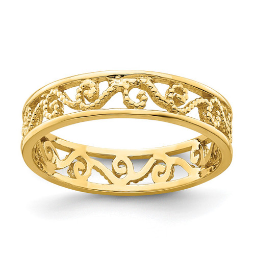 14K Yellow Gold Beaded Scroll Cut-Out 3.8 mm Band Size 2 Ring