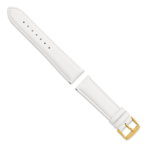 DeBeer 22 mm White Smooth Leather Chronograph with Gold-Tone Buckle 7.5 Inch Watch Band - View 2