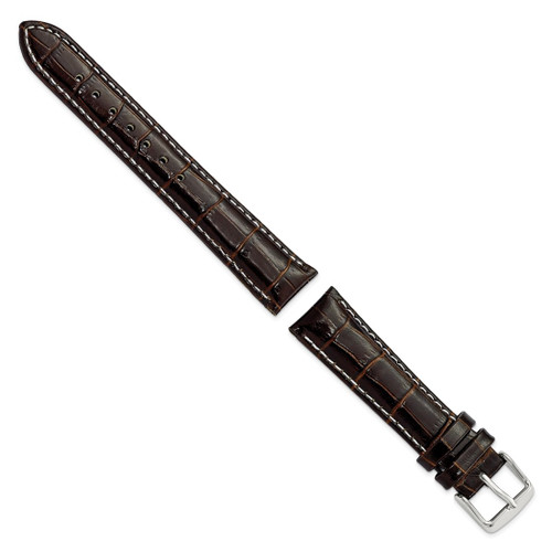 DeBeer 16 mm Brown Crocodile Grain Chronograph Leather with White Stitching and Silver-Tone Buckle 7.5 Inch Watch Band - View 2