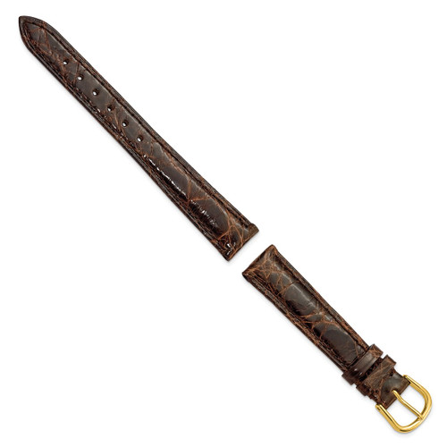 DeBeer 8 mm Dark Brown Caiman Leather with Gold-Tone Buckle 6.75 Inch Watch Band - View 2