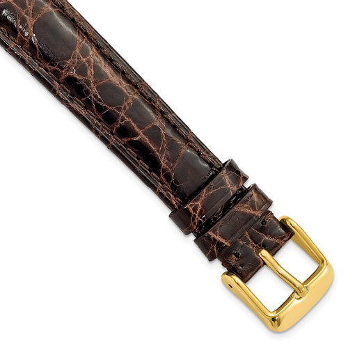 DeBeer 17 mm Long Brown Caiman Leather with Gold-Tone Buckle 8.5 Inch Watch Band