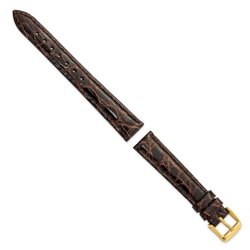 DeBeer 16 mm Short Brown Caiman Leather with Gold-Tone Buckle 6.75 Inch Watch Band - View 2