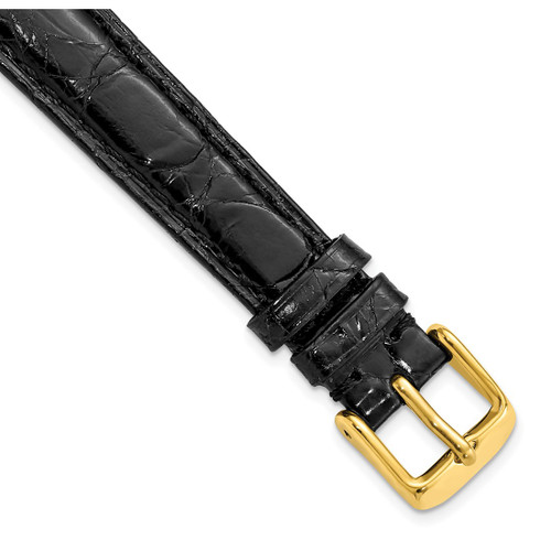 DeBeer 12 mm Long Black Caiman Leather with Gold-Tone Buckle 7.75 Inch Watch Band