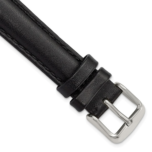 DeBeer 16 mm Black Smooth Leather Chronograph with Silver-Tone Buckle 7.5 Inch Watch Band