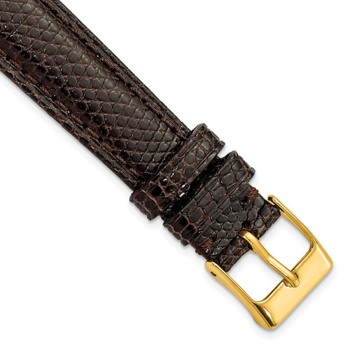DeBeer 16 mm Long Brown Lizard Leather with Gold-Tone Buckle 8.5 Inch Watch Band