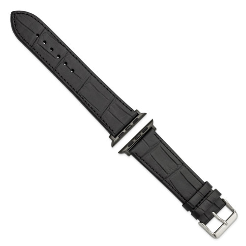 Gilden for Apple Watch 42/44 mm Black Gator Grain Calfskin Leather with Black Adapters and Stainless Steel Buckle 7.5 Inch - View 2