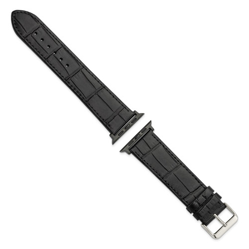 Gilden for Apple Watch 42/44 mm Extra-Long Black Gator Grain Calfskin Leather with Black Adapters and Stainless Steel Buckle 8.25 Inch Watch Band - View 2