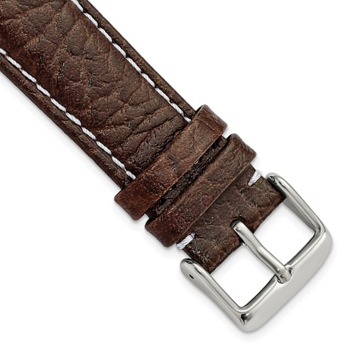 DeBeer 20 mm Dark Brown Sport Leather with White Stitching and Silver-Tone Buckle 7.5 Inch Watch Band