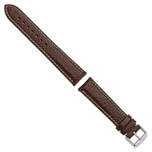 DeBeer 20 mm Dark Brown Sport Leather with White Stitching and Silver-Tone Buckle 7.5 Inch Watch Band - View 2