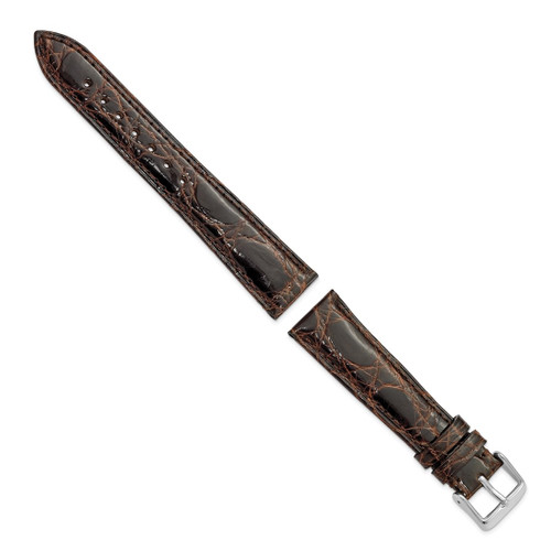 DeBeer 19 mm Brown Caiman Leather with Silver-Tone Buckle 7.5 Inch Watch Band - View 2