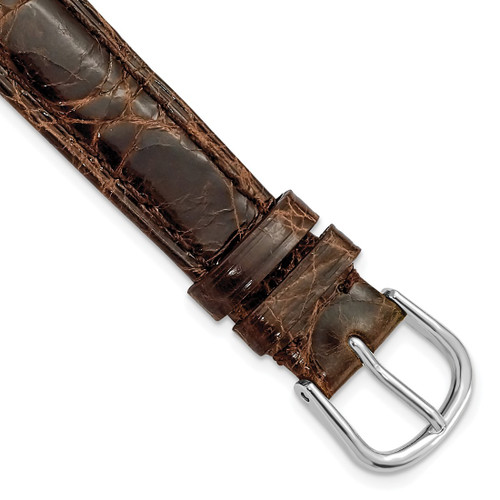 DeBeer 10 mm Long Brown Caiman Leather with Silver-Tone Buckle 7.75 Inch Watch Band