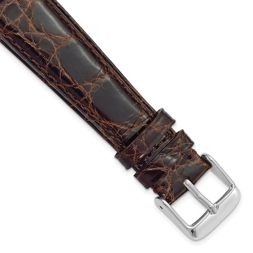 DeBeer 22 mm Long Brown Caiman Leather with Silver-Tone Buckle 8.5 Inch Watch Band