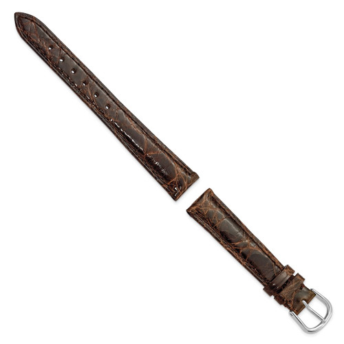 DeBeer 14 mm Short Brown Caiman Leather with Silver-Tone Buckle 6 Inch Watch Band - View 2
