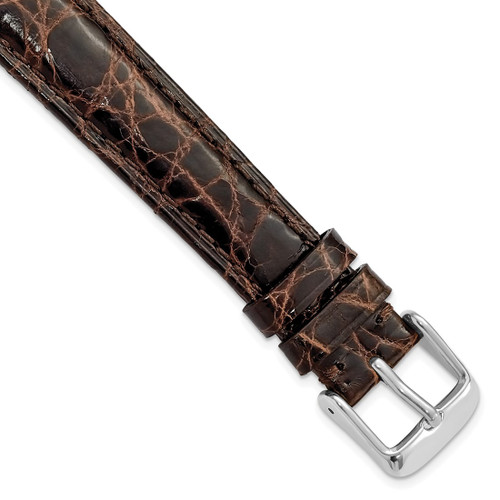 DeBeer 16 mm Short Brown Caiman Leather with Silver-Tone Buckle 6.75 Inch Watch Band