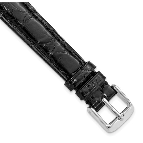 DeBeer 14 mm Long Black Caiman Leather with Silver-Tone Buckle 7.75 Inch Watch Band