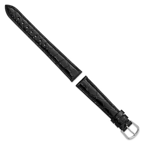 DeBeer 16 mm Long Black Caiman Leather with Silver-Tone Buckle 8.5 Inch Watch Band - View 2