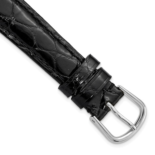 DeBeer 17 mm Long Black Caiman Leather with Silver-Tone Buckle 8.5 Inch Watch Band