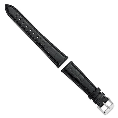 DeBeer 20 mm Long Black Caiman Leather with Silver-Tone Buckle 8.5 Inch Watch Band - View 2