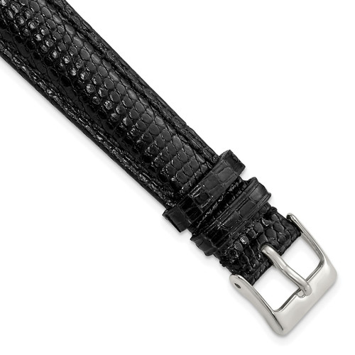 DeBeer 12 mm Long Black Lizard Leather with Silver-Tone Buckle 7.75 Inch Watch Band