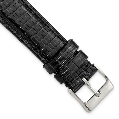 DeBeer 18 mm Long Black Lizard Leather with Silver-Tone Buckle 8.5 Inch Watch Band