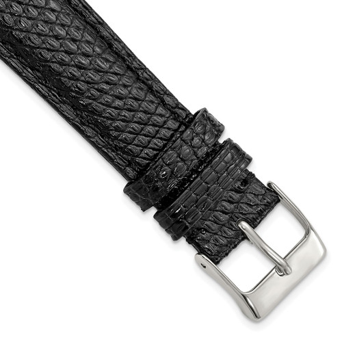 DeBeer 19 mm Long Black Lizard Leather with Silver-Tone Buckle 8.5 Inch Watch Band