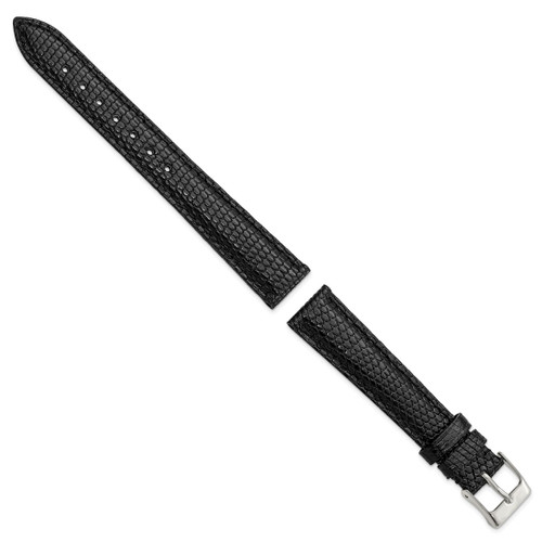 DeBeer 16 mm Short Black Lizard Leather with Silver-Tone Buckle Watch 6.75 Inch Watch Band - View 2