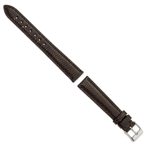 DeBeer 16 mm Long Brown Lizard Leather with Silver-Tone Buckle 8.5 Inch Watch Band - View 2