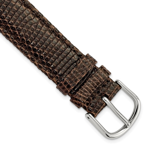 DeBeer 17 mm Long Brown Lizard Leather with Silver-Tone Buckle 8.5 Inch Watch Band