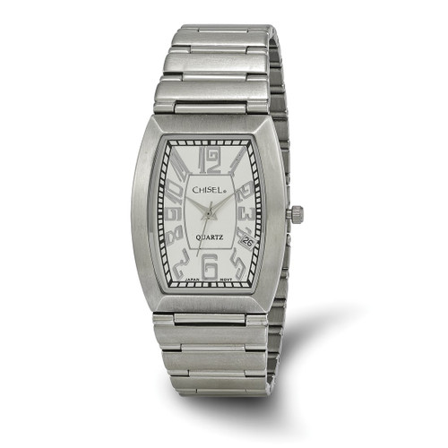 Men'S Chisel Stainless Steel White Tonneau Dial Watch, Quartz